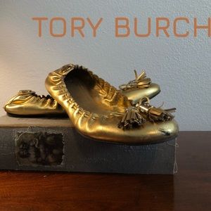 Gold Tory Burch Reva Flats Size 11
